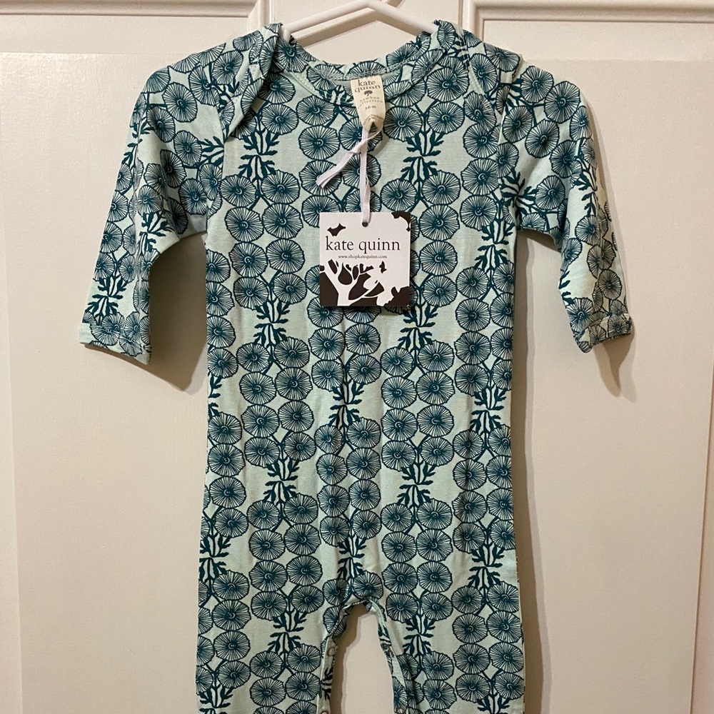 Kate Quinn lap neck footie petunia print bamboo